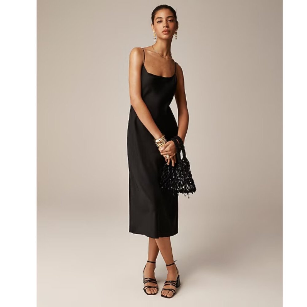 J. Crew Marco Slip Dress Satin Elegant Adjustable Straps Black Sz 14 NWT